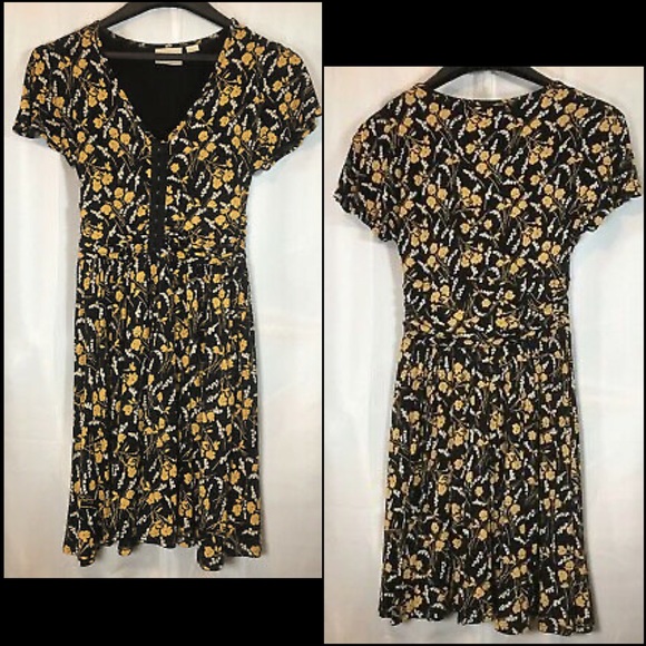 Anthro Maeve Black & Marigold Yellow Floral Swing Sundress Dress - Picture 5 of 16